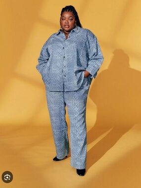 Checkered Denim Oversized Shirt by Gabriella Kareefa Johnson